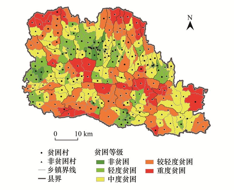 为了更直观地反映山阳县贫困的空间分布特征, 本文以行政村为单元